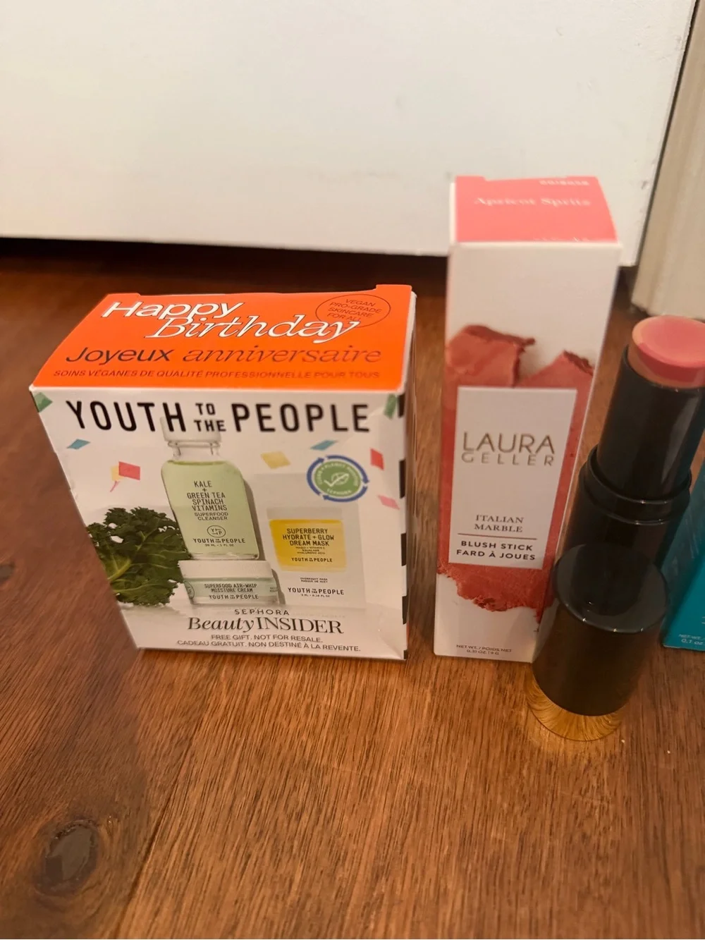 Youth to the people set, Laura Geller blush, lippy, thrive lippy, Byeredo red li